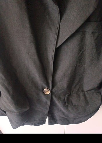 universal Beden siyah Renk Siyah Keten Düğmeli Kadın Blazer Ceket