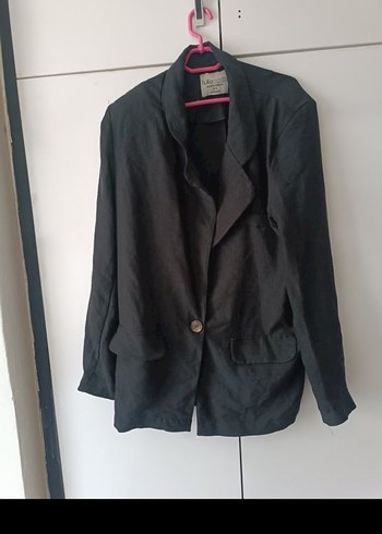 Diğer Siyah Keten Düğmeli Kadın Blazer Ceket