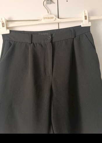 38 Beden Gri Keten Kumaş Beli Kemerli Kadın Pantolon