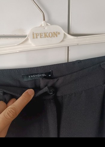 38 Beden gri Renk Gri Keten Kumaş Beli Kemerli Kadın Pantolon