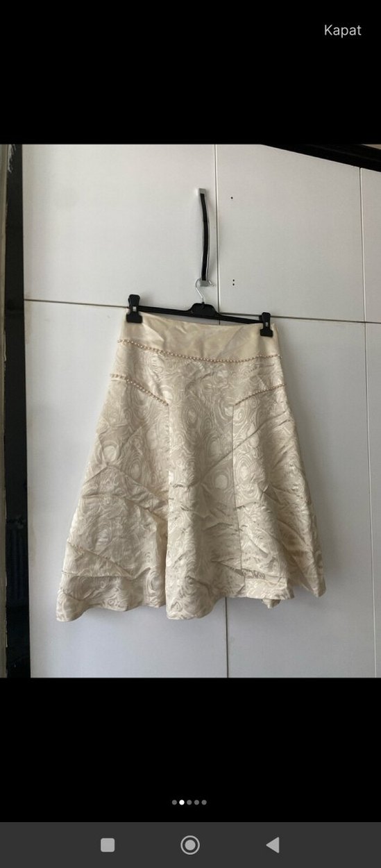 Bej Parıltılı Keten Pileli Mini Hamile Eteği - Görsel 2