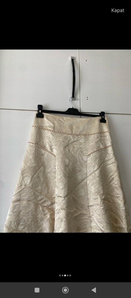 Bej Parıltılı Keten Pileli Mini Hamile Eteği - Görsel 3