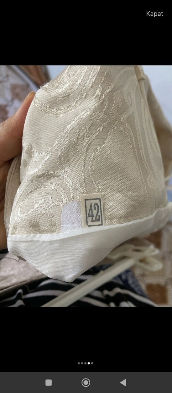 Bej Parıltılı Keten Pileli Mini Hamile Eteği - Görsel 4