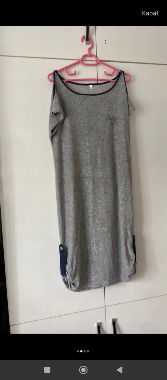 Gri Midi Keten Salaş Hamile Elbisesi - Görsel 2