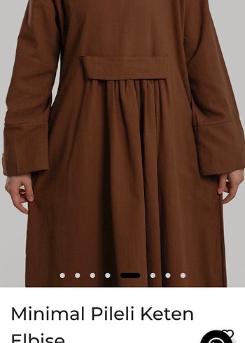 Kadın Kahverengi Minimal Pileli Keten Uzun Elbise - Görsel 3