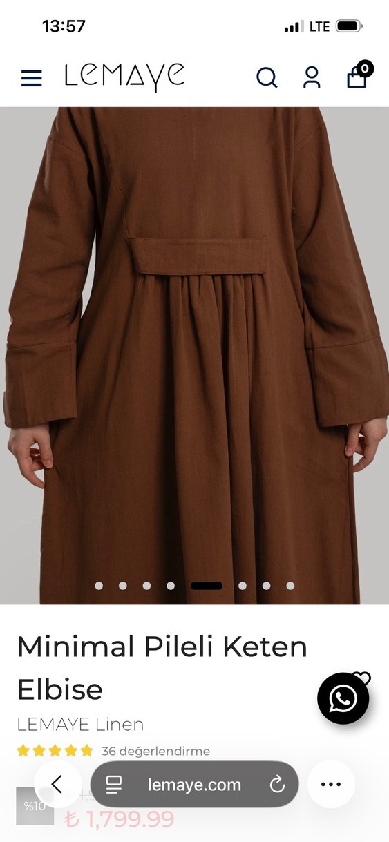 Kadın Kahverengi Minimal Pileli Keten Uzun Elbise - Görsel 3