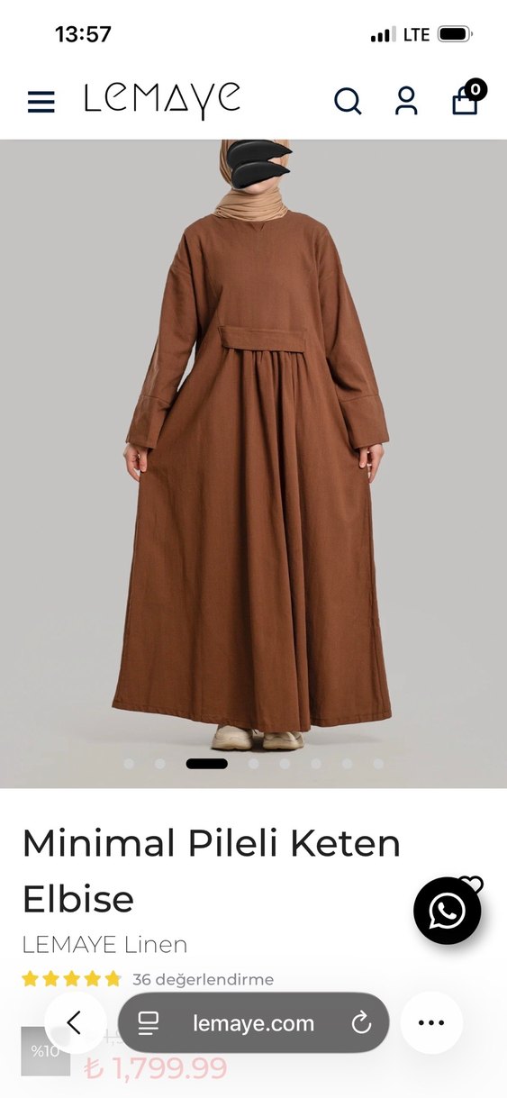 Kadın Kahverengi Minimal Pileli Keten Uzun Elbise - Görsel 4