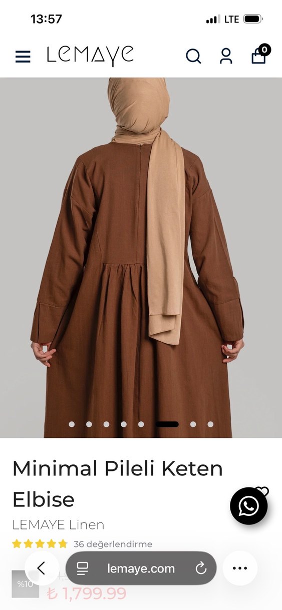 Kadın Kahverengi Minimal Pileli Keten Uzun Elbise - Görsel 5