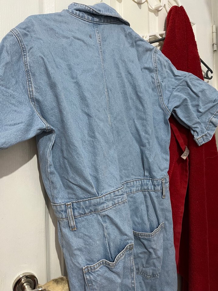 Düğmeli Denim uzun Tulum - Görsel 4