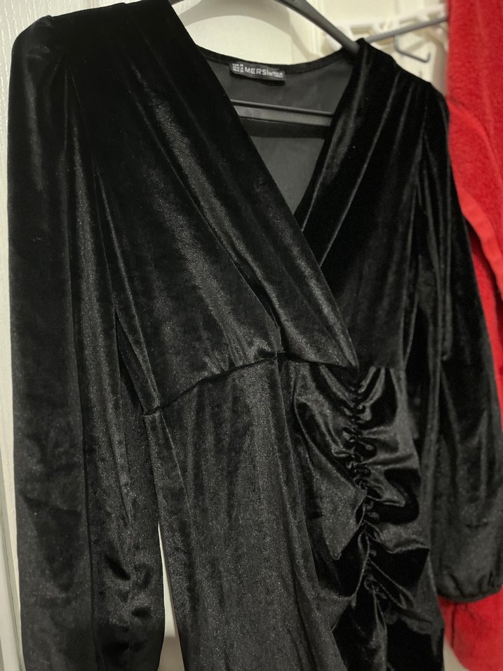 Uzun Kollu Siyah Drapeli Gotik Abiye Elbise - Görsel 2