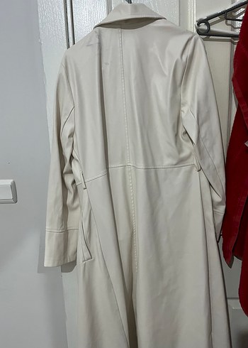 Beyaz Deri Uzun Trençkot - Görsel 3