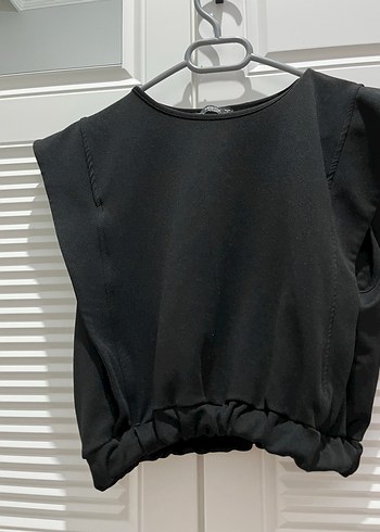 Siyah Kolsuz Drapeli Mini Bluz - Görsel 2