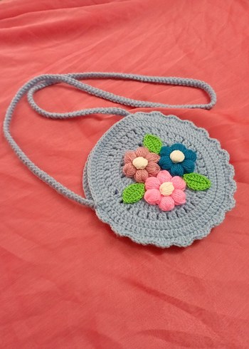 Renkli Örgü Çiçekli Bohem Kız Çantası - Görsel 2