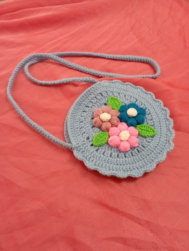Renkli Örgü Çiçekli Bohem Kız Çantası - Görsel 2