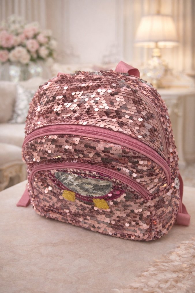 Pullu Pembe Baykuş Desenli Kız Çantası - Görsel 2