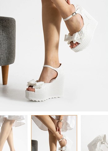 Beyaz Nakışlı Dantel Dolgu Topuklu Kadın Ayakkabı - Görsel 3