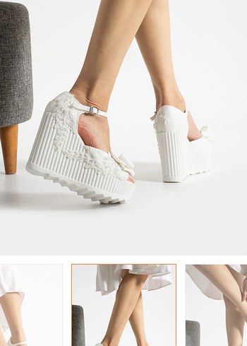 Beyaz Nakışlı Dantel Dolgu Topuklu Kadın Ayakkabı - Görsel 4