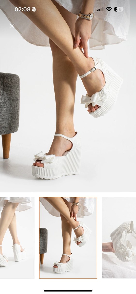 Beyaz Nakışlı Dantel Dolgu Topuklu Kadın Ayakkabı - Görsel 3