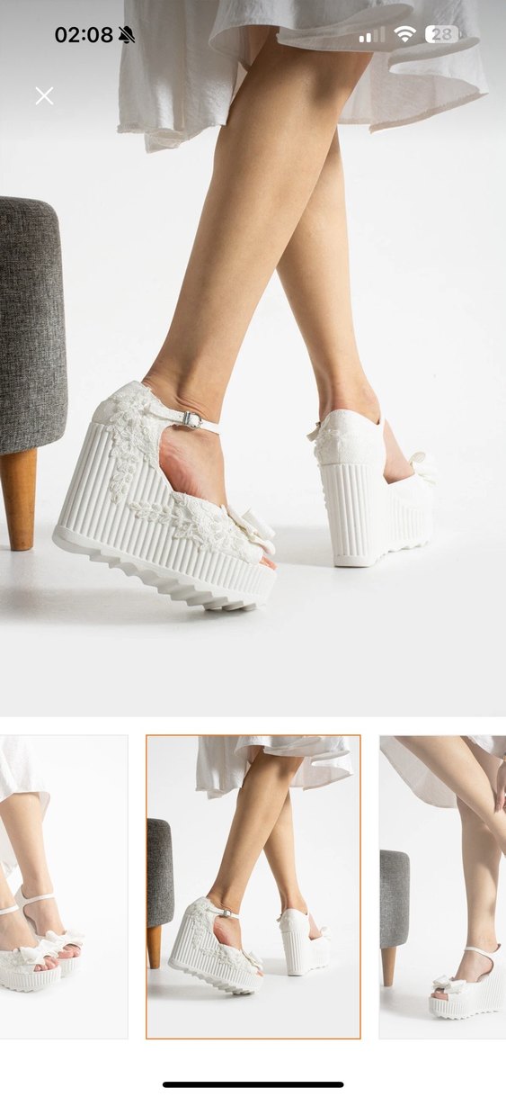 Beyaz Nakışlı Dantel Dolgu Topuklu Kadın Ayakkabı - Görsel 4