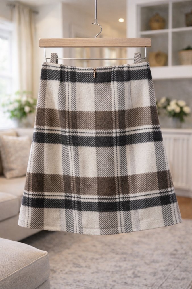 Düğmeli Ekose Midi Kadın Etek - Görsel 2