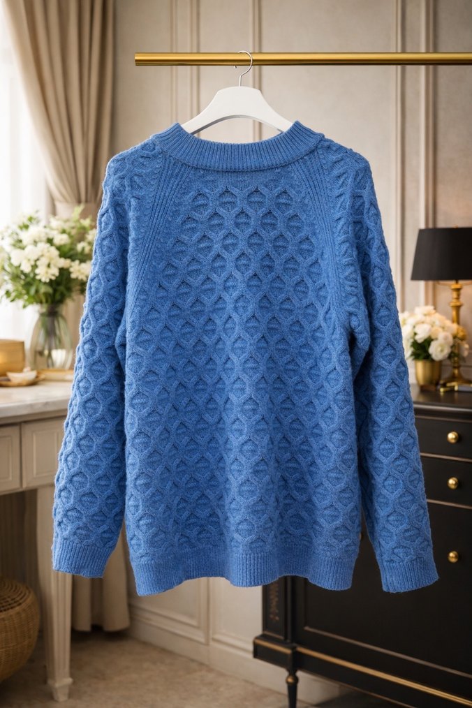 Mavi Örgü Kadın Kazak LC WAIKIKI - Görsel 2