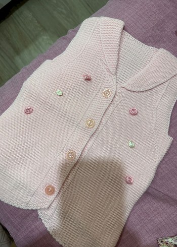 Standart Beden Beden Kız Çocuk Pembe Düğmeli Kolsuz Triko Yelek