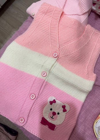 Standart Beden Beden Kız Çocuk Pembe Nakışlı Triko Yelek