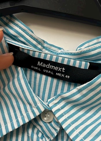 Düğmeli Turkuaz Çizgili Uzun Kollu Kadın Gömlek - Görsel 3