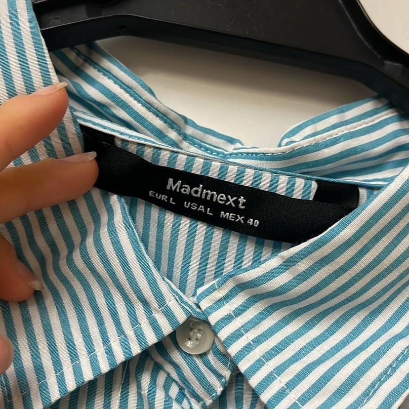 Düğmeli Turkuaz Çizgili Uzun Kollu Kadın Gömlek - Görsel 3