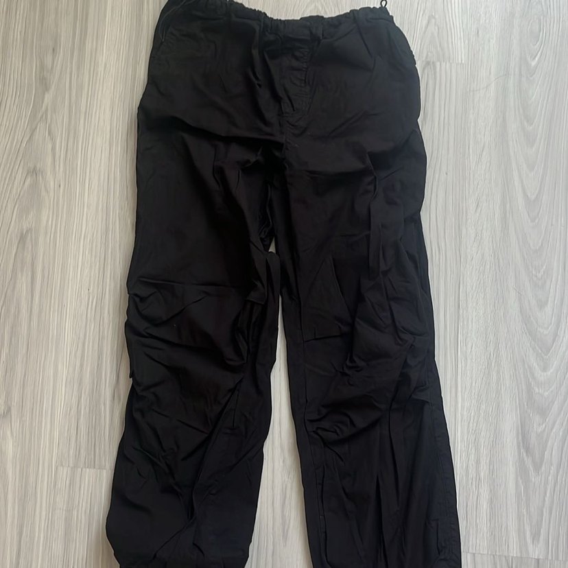 Kadın Siyah paraşüt  Pantolon - Görsel 4