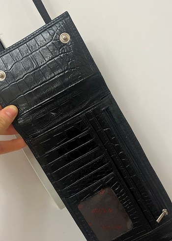 Siyah Deri Yılan Desenli Kadın Çapraz Çanta - Görsel 3