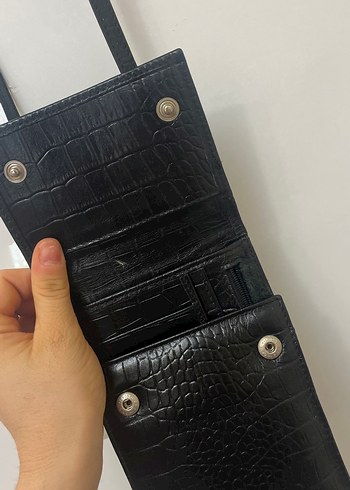 Siyah Deri Yılan Desenli Kadın Çapraz Çanta - Görsel 5