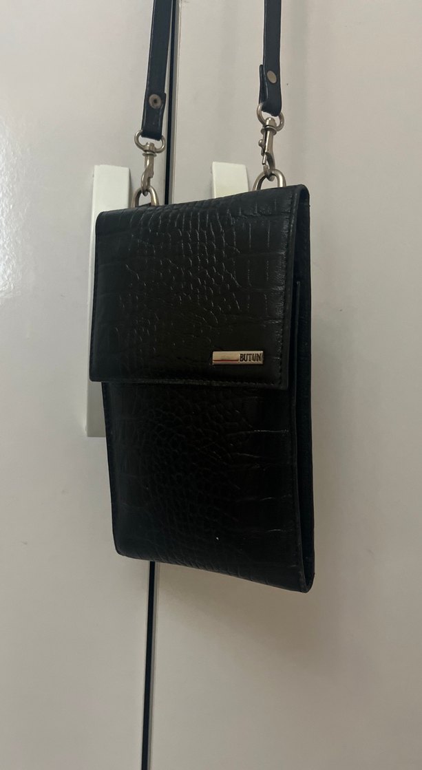 Siyah Deri Yılan Desenli Kadın Çapraz Çanta - Görsel 2