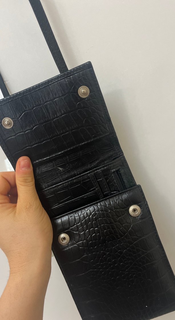 Siyah Deri Yılan Desenli Kadın Çapraz Çanta - Görsel 5