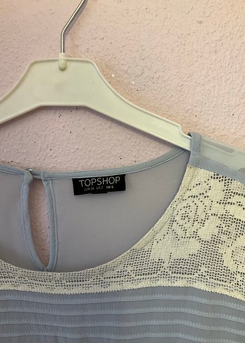 34 Beden mavi Renk TOPSHOP Dantel Detaylı Kadın Bluz
