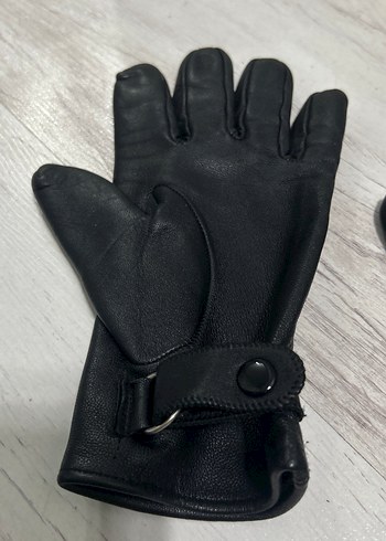 Düğmeli Siyah Hakiki Deri Biker Kadın Eldiveni - Görsel 5