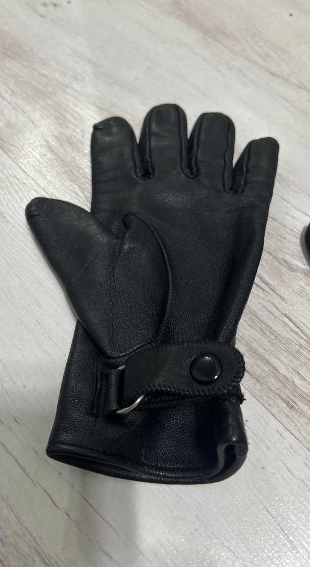 Düğmeli Siyah Hakiki Deri Biker Kadın Eldiveni - Görsel 5