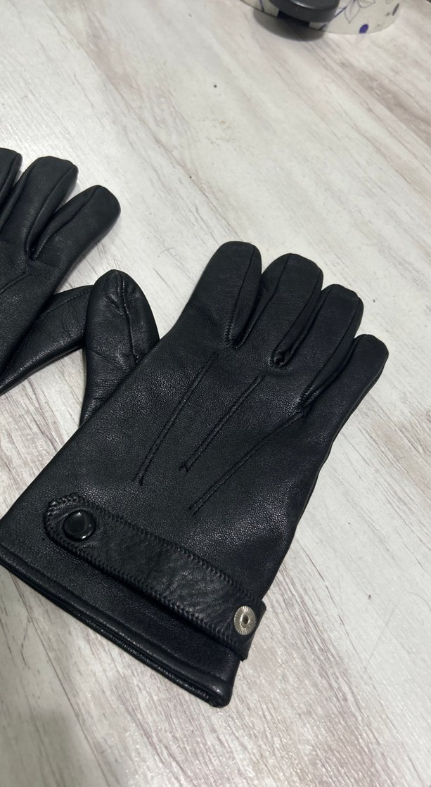 Düğmeli Siyah Hakiki Deri Biker Kadın Eldiveni - Görsel 3