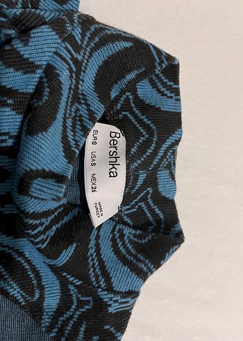 s Beden mavi Renk Mavi Batik Desenli Boğazlı Triko Bluz
