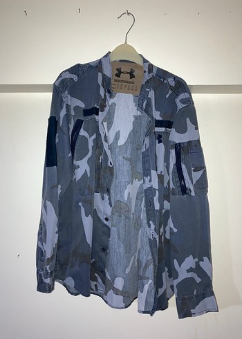 Gri Kamuflaj Desenli Unisex Denim Gömlek