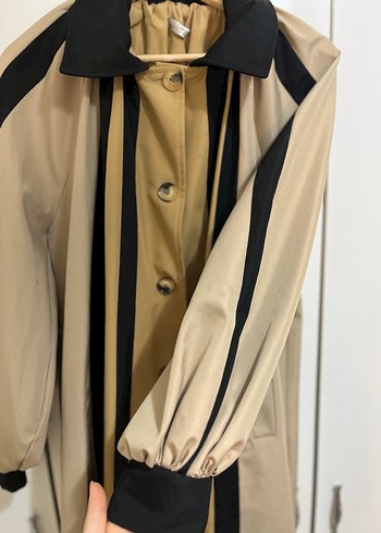 Trendyol & Milla Bej Siyah Uzun Oversize Trençkot