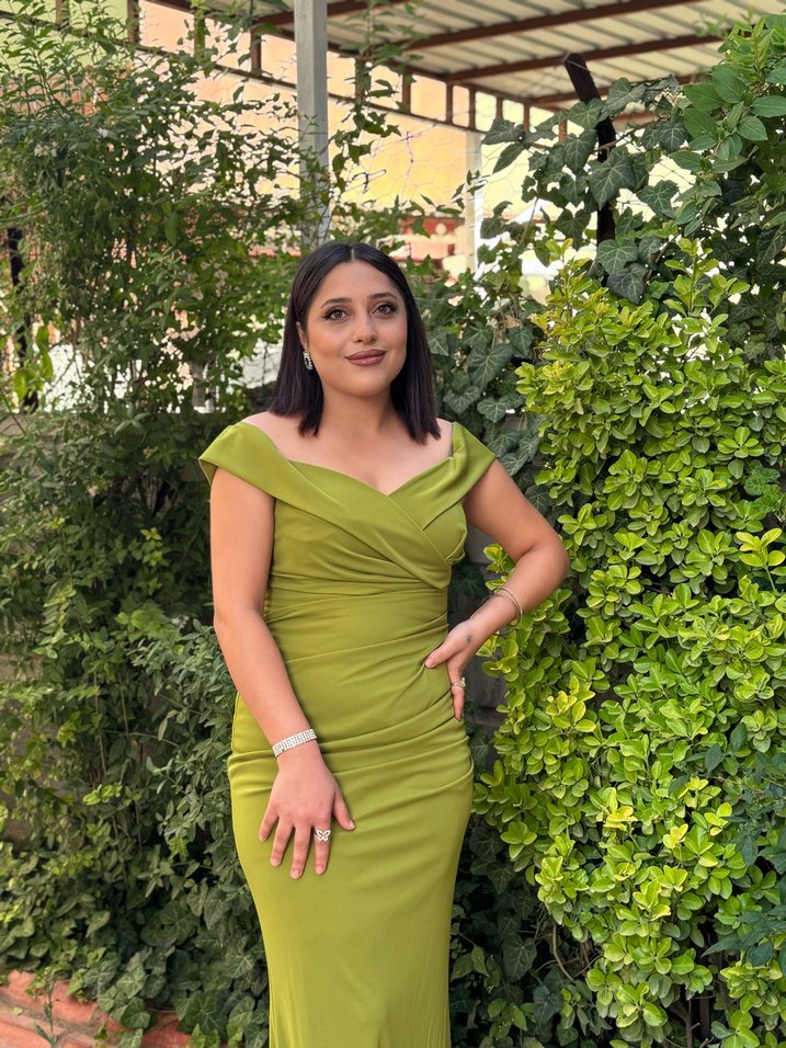 Kadın Haki Uzun Drapeli V Yaka Elbise - Görsel 3