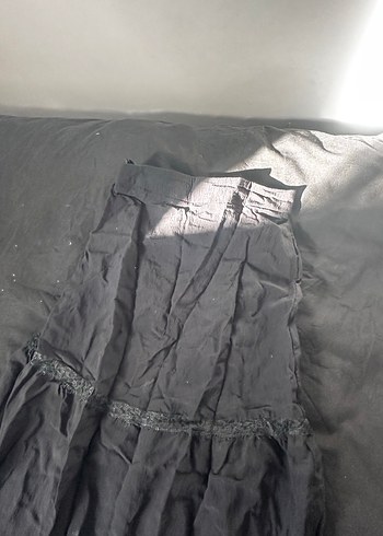 Gri Siyah Uzun Keten Etek Volanlı 2k gothic etek - Görsel 2