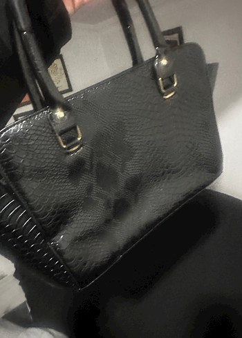 Siyah Yılan Desenli Deri Kadın Çanta - Görsel 2