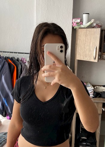Diğer Siyah V Yaka Kısa Kollu Kadın Gömlek