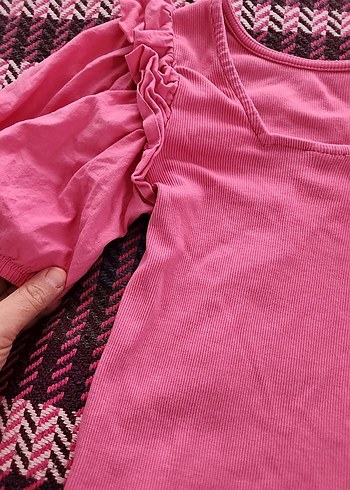 Pembe yazlık balon kol tsort - Görsel 2