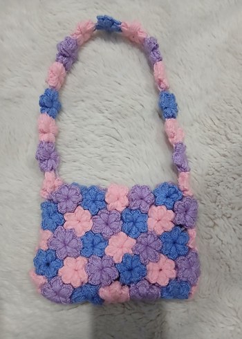 Pastel Renkli Örgü çiçek detaylı Kadın Çanta