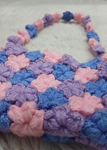 Beden Pastel Renkli Örgü çiçek detaylı Kadın Çanta