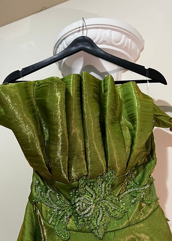 Yeşil Drapeli Straplez Uzun Abiye - Görsel 3