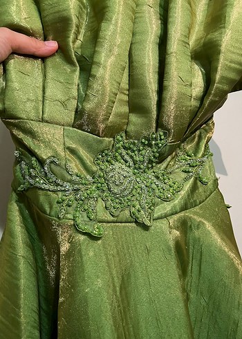 Yeşil Drapeli Straplez Uzun Abiye - Görsel 4